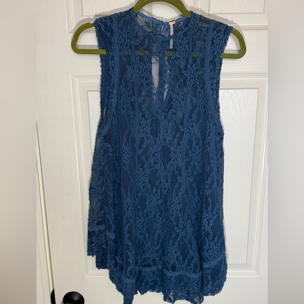 Free People Navy Lace Sleeveless Top